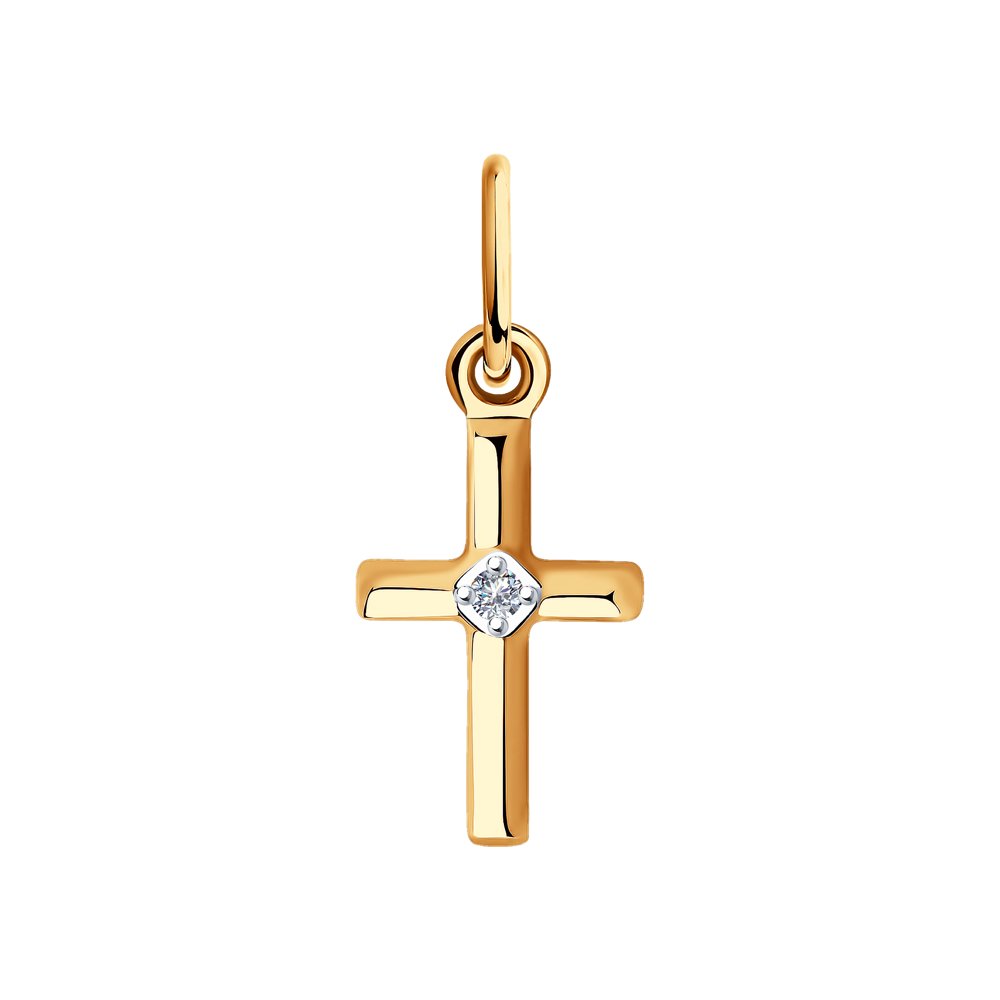Pandantiv Cruce din Aur Roz 14K cu Diamant, articol 1030766, previzualizare foto 1