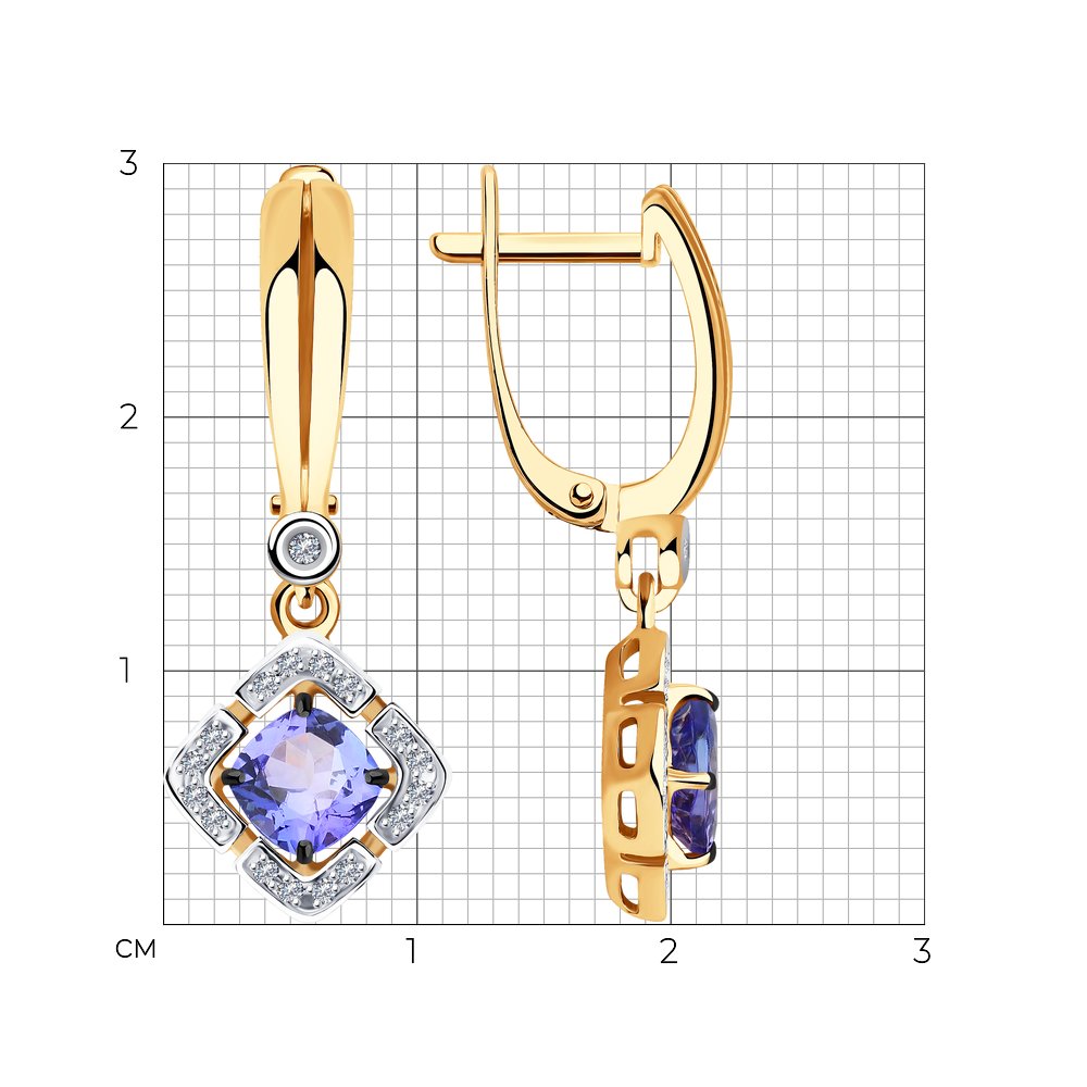 Cercei din Aur Roz 14k cu Diamante si Tanzanit, articol 6024129, previzualizare foto 3