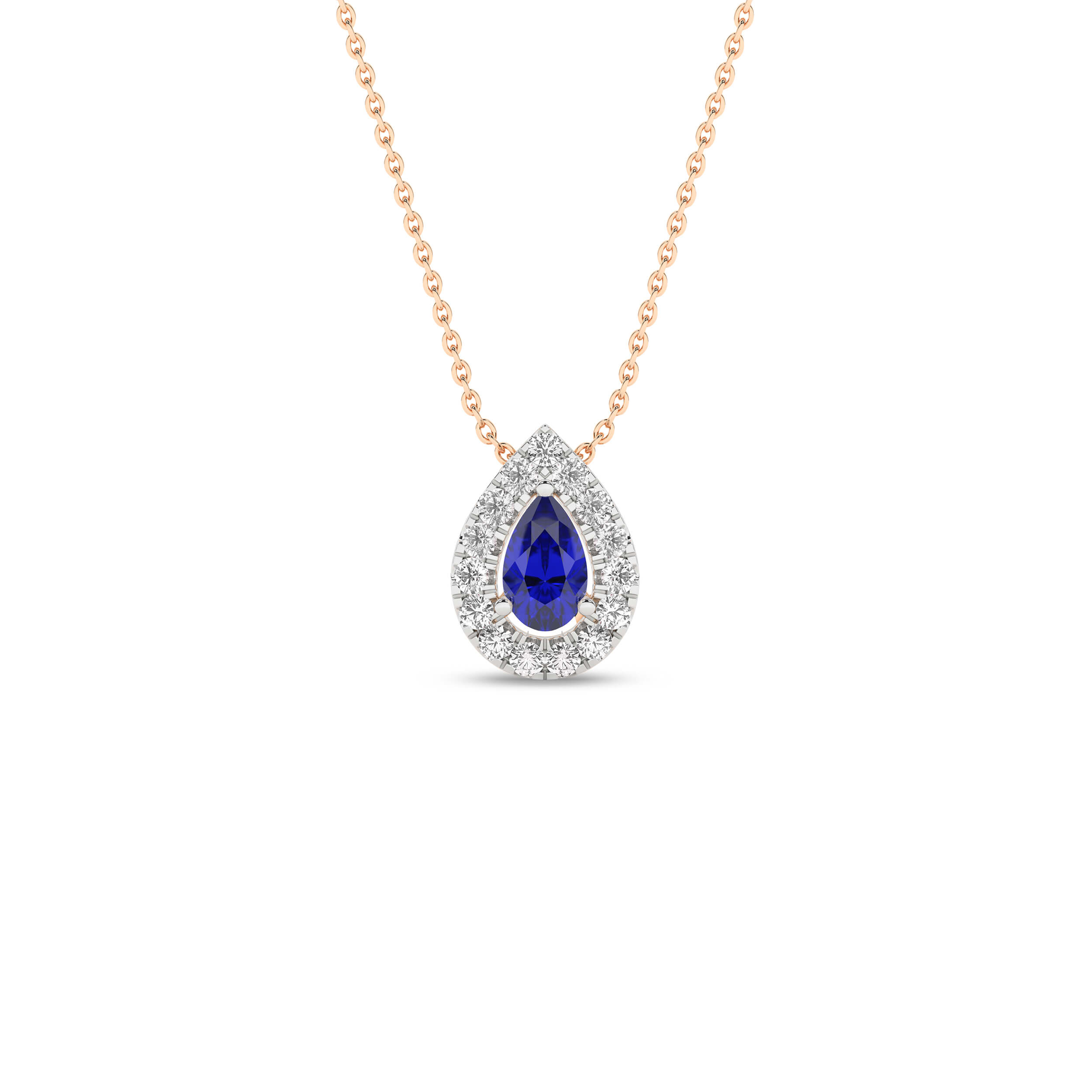 Colier din Aur Roz 14K cu Safir 0.07Ct si Diamante 0.052Ct, articol PF11652SA, previzualizare foto 3