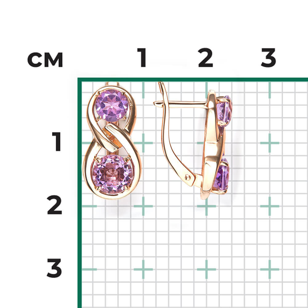 Cercei Aur Roz 14K cu Ametist, articol 02-5420-00-203-1110 №24 34, previzualizare foto 2