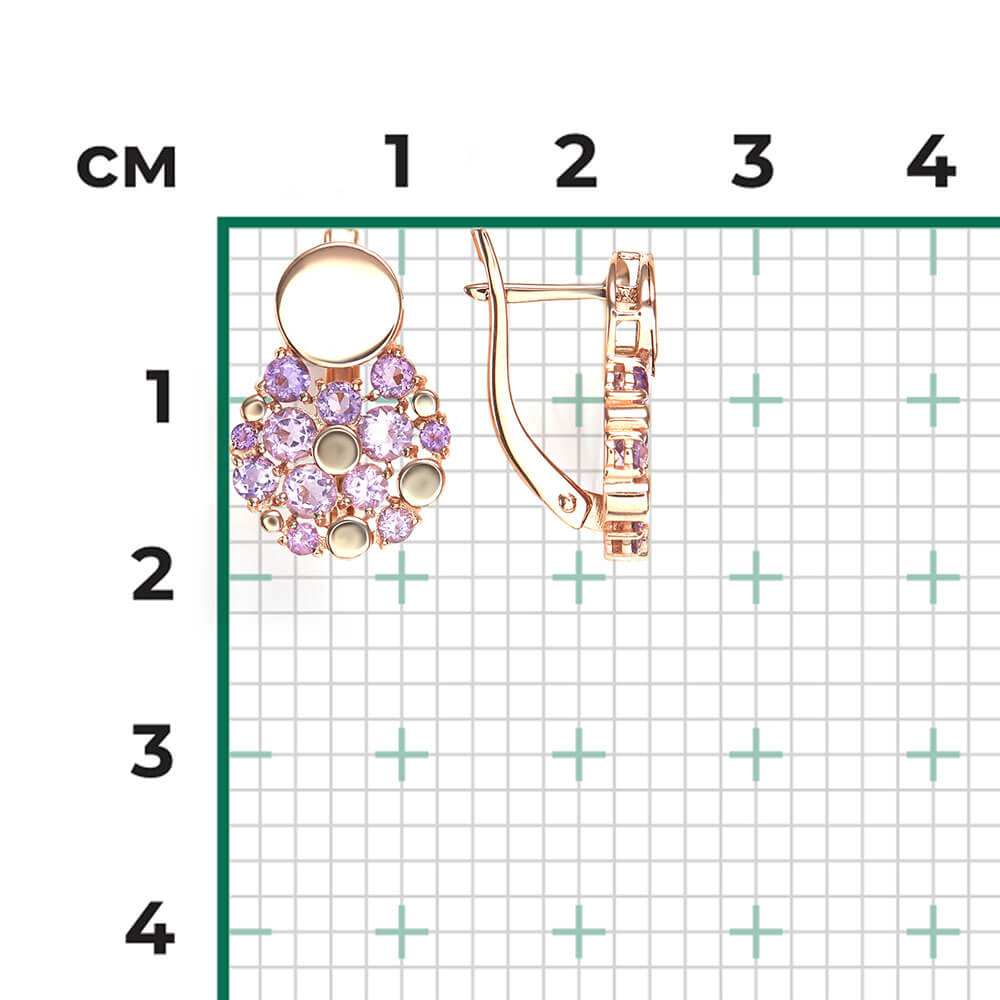 Cercei Aur Roz 14K cu Ametist, articol 02-5404-00-203-1110 №24 17, previzualizare foto 2