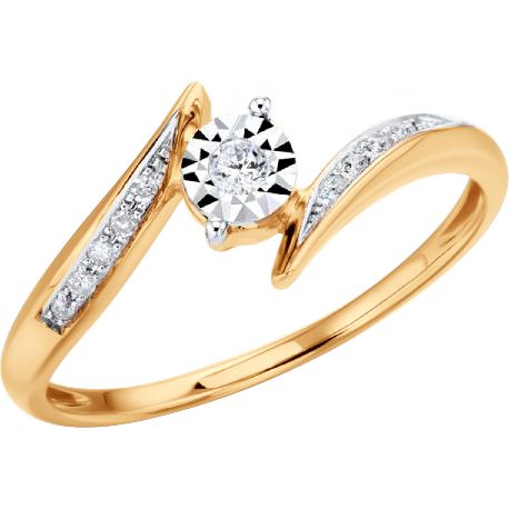 Inel din Aur Roz 14K cu Diamante, articol 1019010-7, previzualizare foto 1