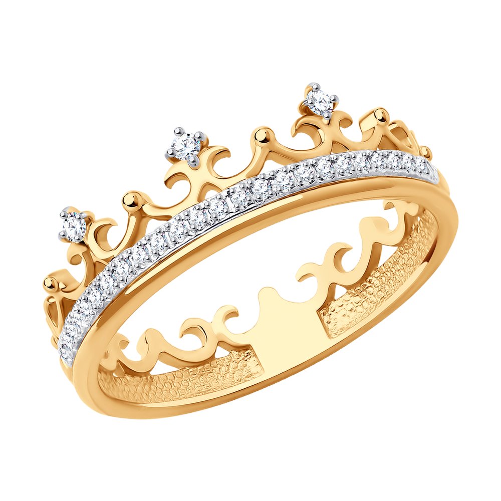 Inel din Aur Roz 14K cu Diamante Coroana, articol 1011448, foto 1