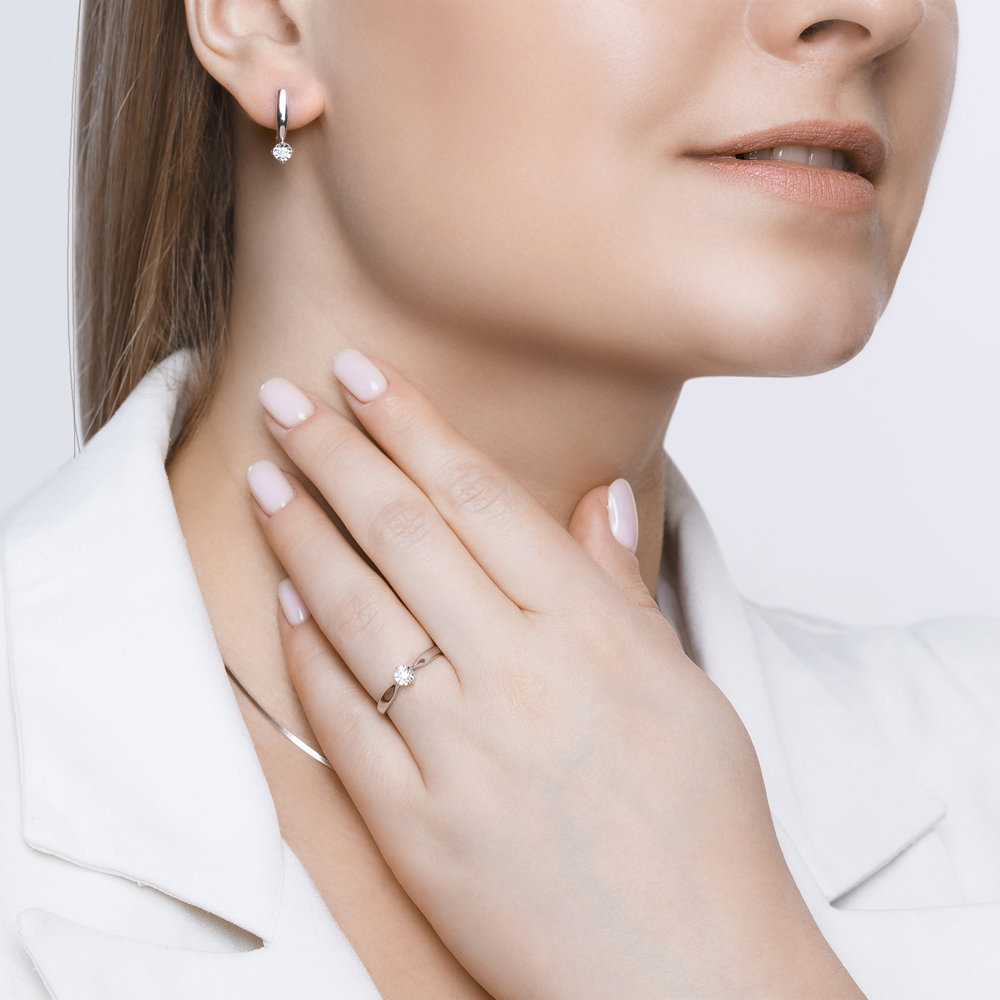 Inel din Aur Alb 14K cu Diamant, articol 1011493, previzualizare foto 5