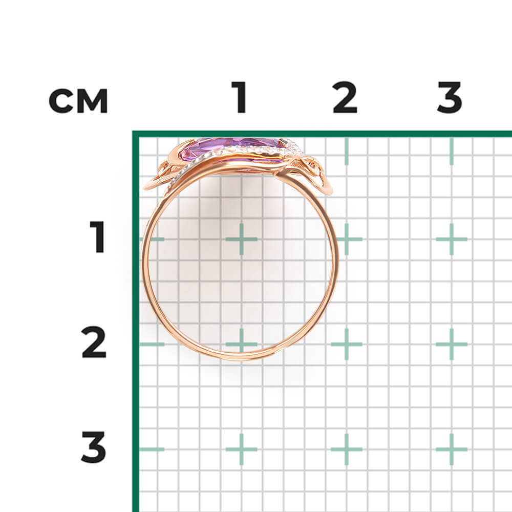 Inel Aur Roz 14K cu Ametist,Zirconiu, articol 01-4898-00-209-1110-46 №18 25, previzualizare foto 2