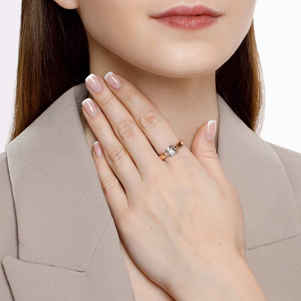 Inel din Aur Roz 14K cu Diamant, articol 1011734, previzualizare foto 4