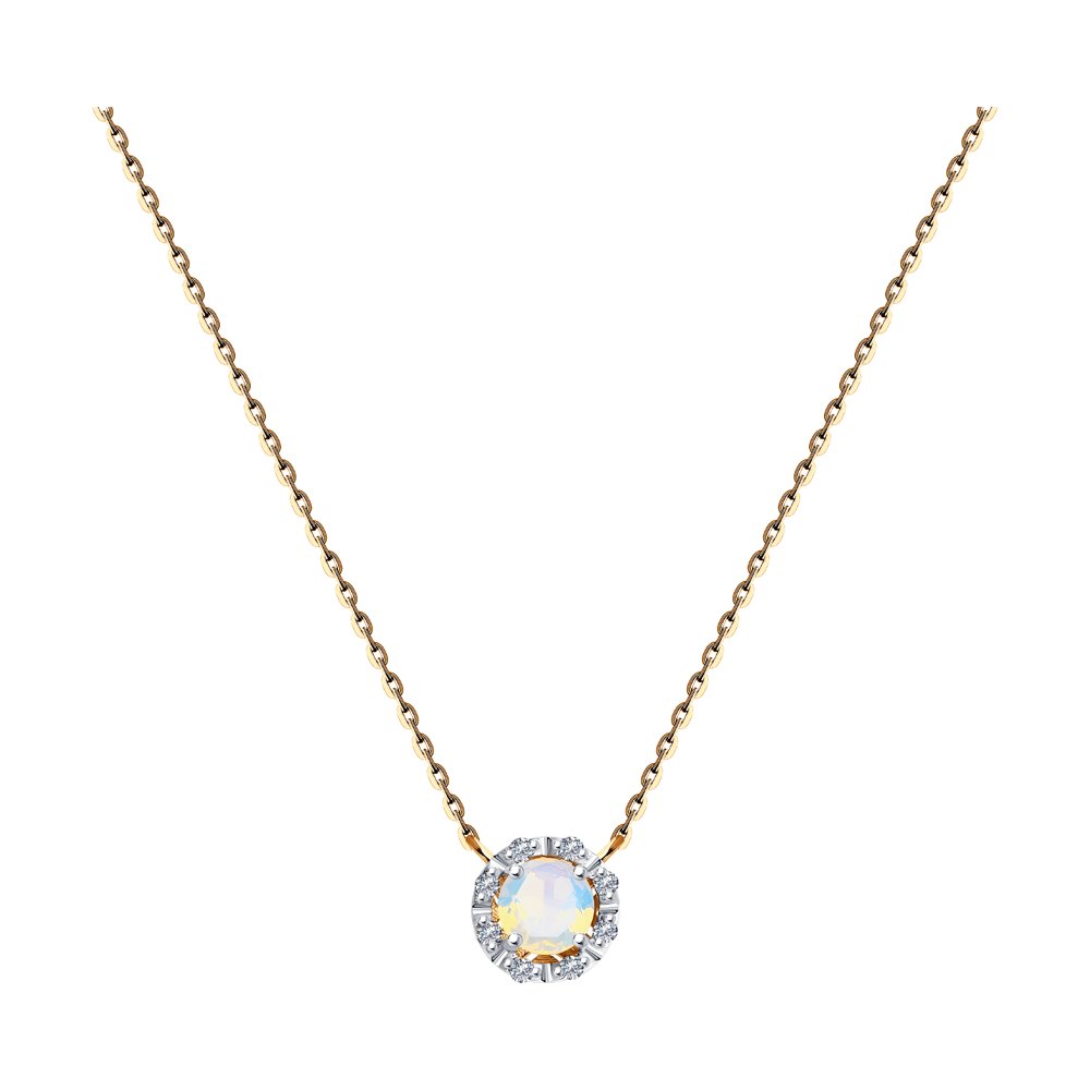 Colier din Aur Roz 14K cu Diamante si Opal, articol 6074010, previzualizare foto 1