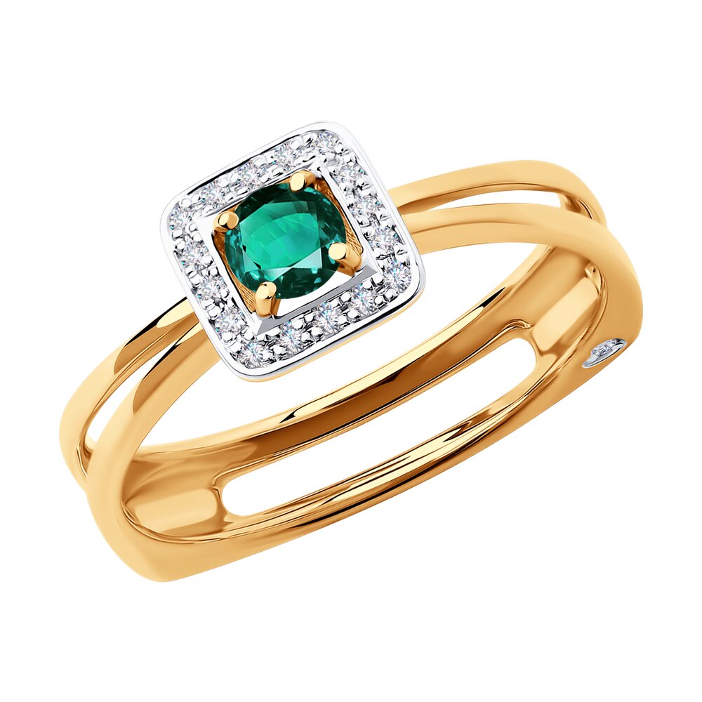 Inel din Aur Roz 14K cu Diamante si Smarald , articol 3010553, previzualizare foto 1