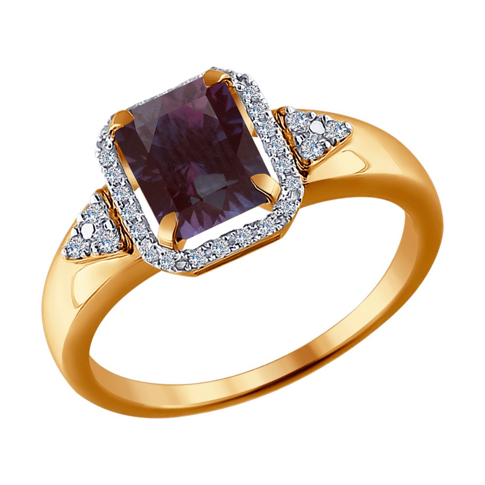 Inel din Aur Roz 14K cu Diamante si Alexandrit sint., articol 6014102, previzualizare foto 1