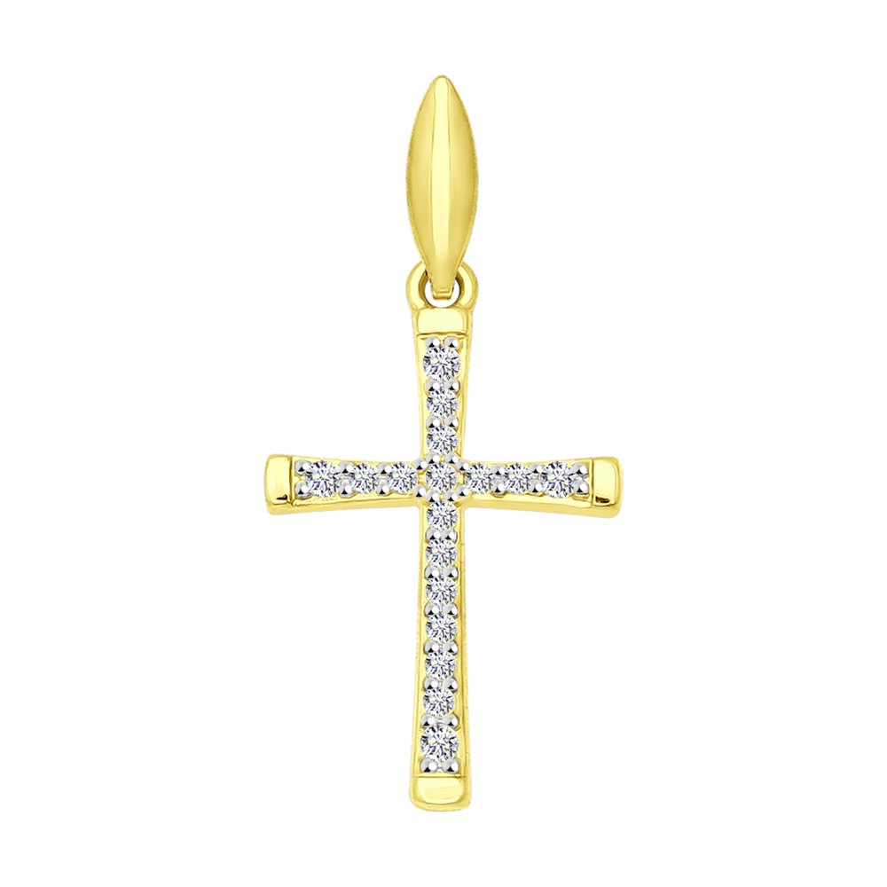 Pandantiv Cruce din Aur Galben 14K cu Zirconiu, articol 034856-2, previzualizare foto 1