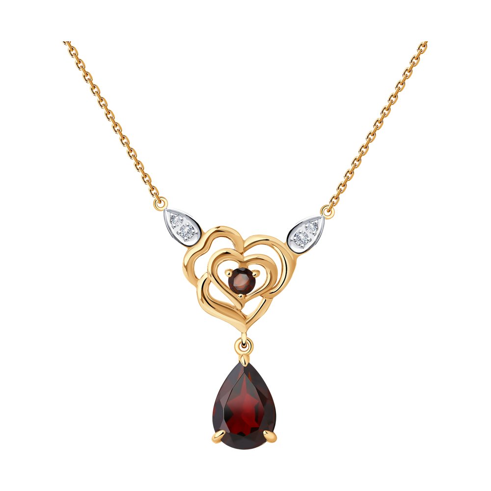 Colier din Aur Roz 14K cu Granat si Zirconiu “Floare”, articol 770298, previzualizare foto 1