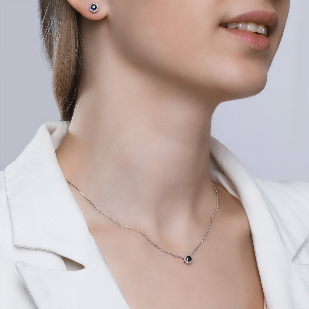 Cercei din Aur Alb 14K cu Safir si Diamante, articol 2020843, previzualizare foto 6