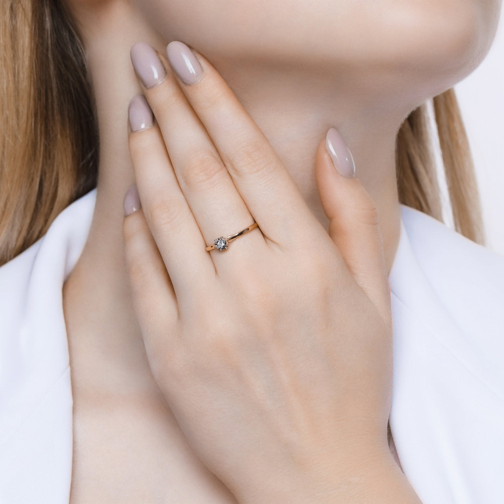 Inel de logodna din Aur Roz 14K cu Diamant, articol 1011395, previzualizare foto 3