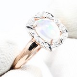 Inel din Aur Roz 14K cu Diamante si Opal