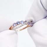 Inel din Aur Roz 14K cu Diamante si Tanzanit, articol 6014178, previzualizare video 1