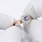 Inel din Aur Roz 14K cu Diamante si Tanzanit, articol 6014048, previzualizare video 1