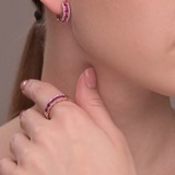 Cercei din Aur Roz 14K cu Diamante si Rubin, articol 4020385, previzualizare video 2