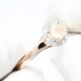 Inel din Aur Roz 14K cu Opal si Diamante, articol 6014164, previzualizare video 1